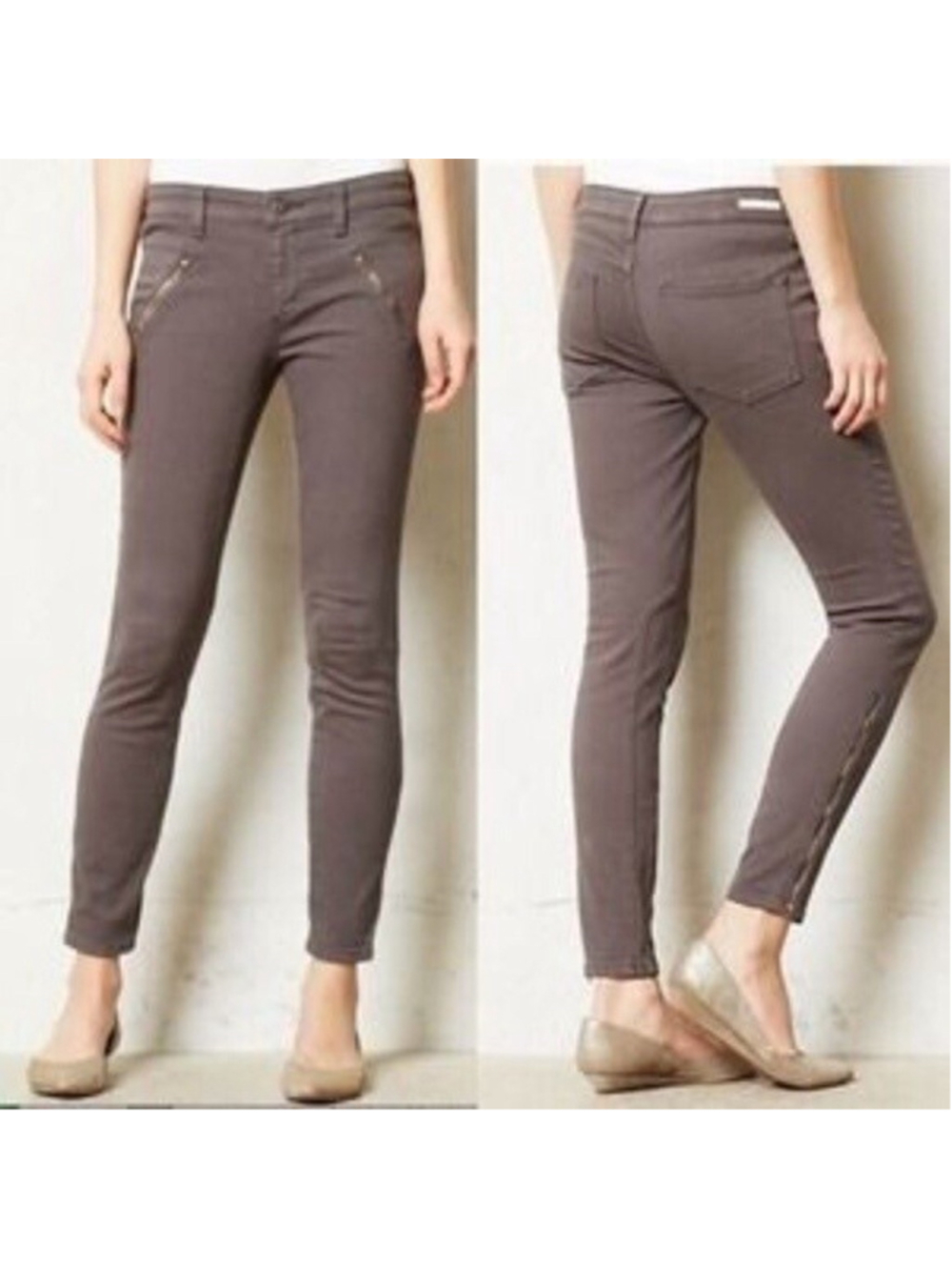 Pilcro by Anthropologie Moto Skinny Jeans Size 29 Grey Gold Zippers